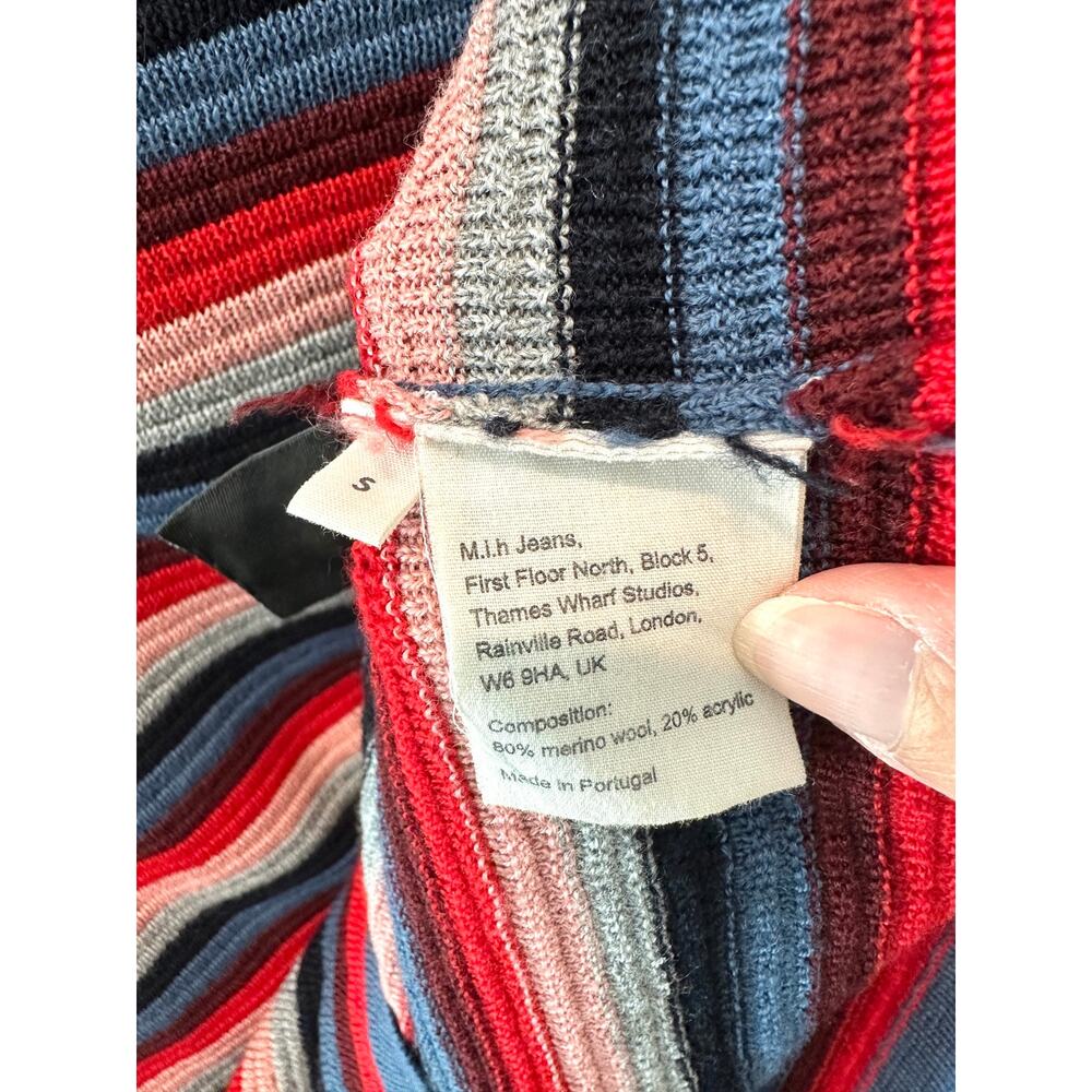 M.I.H JEANS Moonie Polo Sweater Merino Wool Blend Striped Turtleneck | Small - Picture 7 of 7